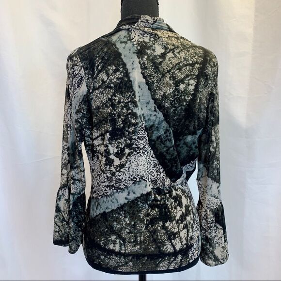 MELANIE Lyne Olive green ivory black multicoloured abstract wrap blouse Sz S - Picture 4 of 11